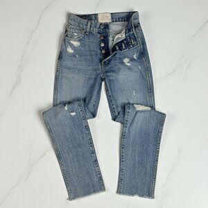 REVICE Straight Leg Jeans Size 26 Waist Distressed Denim High Rise Button Fly